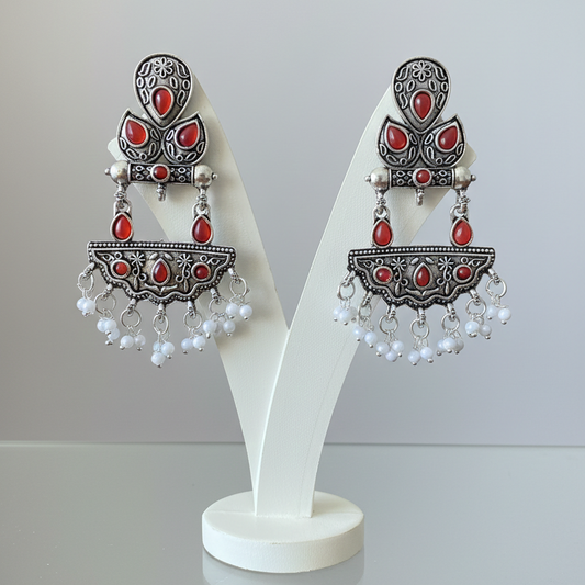 Red German Silver Earrings