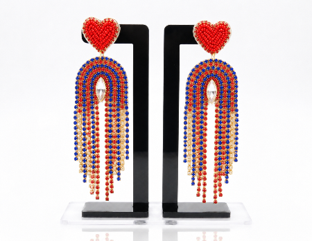 Red Heart Dangler Beaded Earrings from Super Macchi