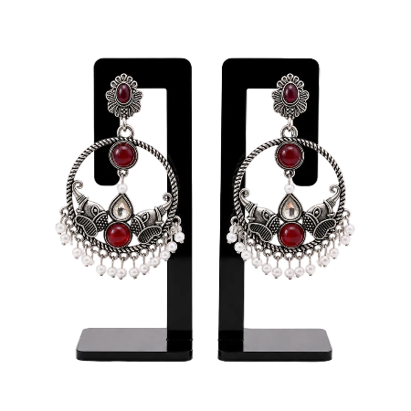 Red Stone Elephant Hoop Earrings for Women | Oxidised Elephant Earrings | Ethnic Statement Jewellery | Super Macchi
