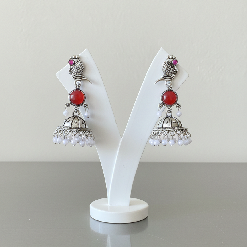 Red Stone German silver earrings