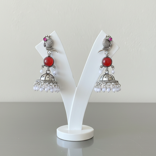 Red Stone German silver earrings