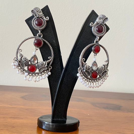 Red Stones Elephant Theme Hoop Earrings