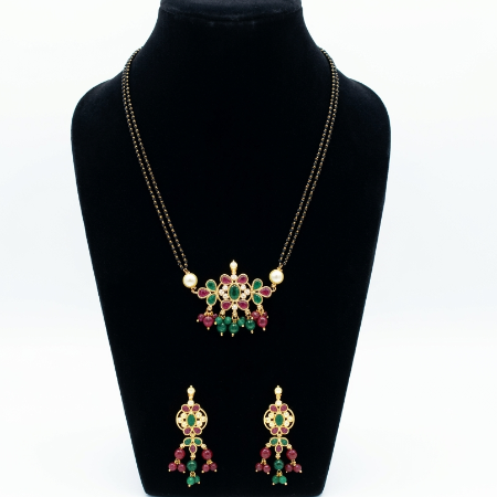  Red and Green Stone Pendant Mangalsutra Necklace Set 