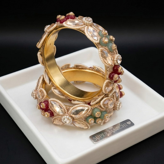 Red and Green Traditional Kundan Bangles