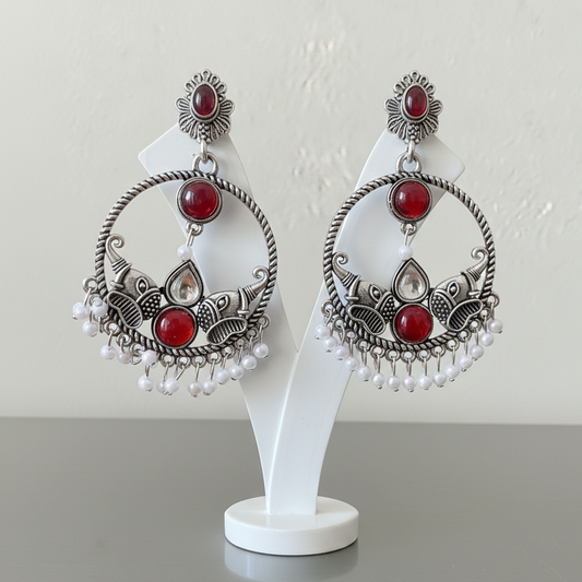 Red colour elephant German silver earrings