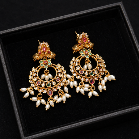 Rice pearls Chandhbali earrings only