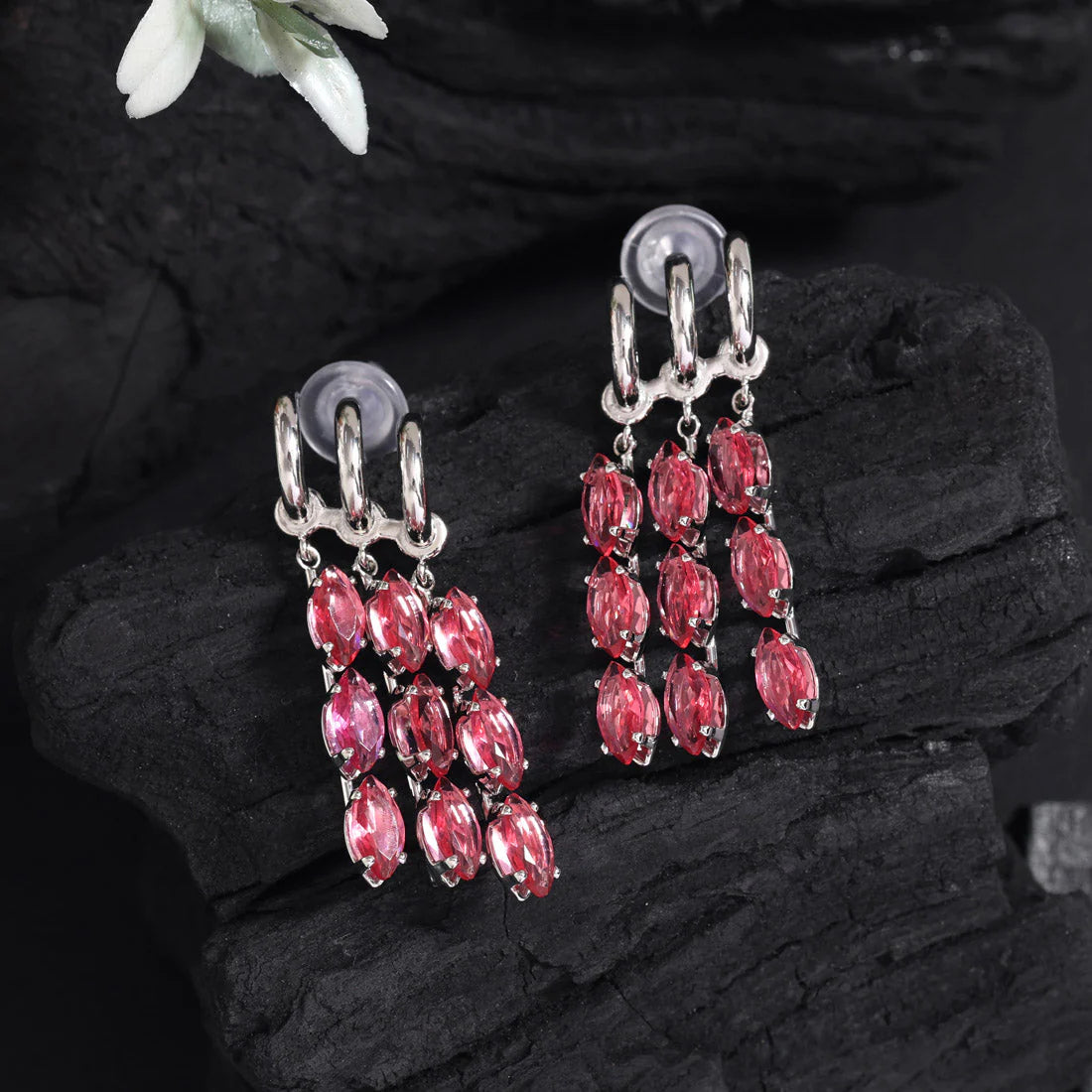 Ruby Color American Diamond Earrings