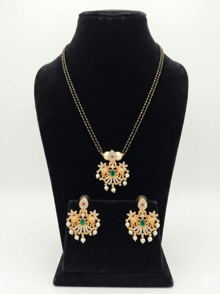 Ruby Emerald Stone Pendant Mangalsutra Necklace Set for Women