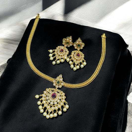 Ruby Pearl Kundan Choker Necklace Set