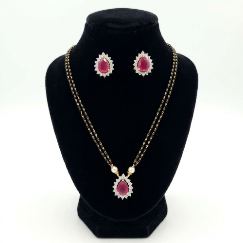 Ruby Stone American Diamond Mangalsutra Set