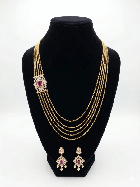 Ruby Stone Long Necklace Set for Women 