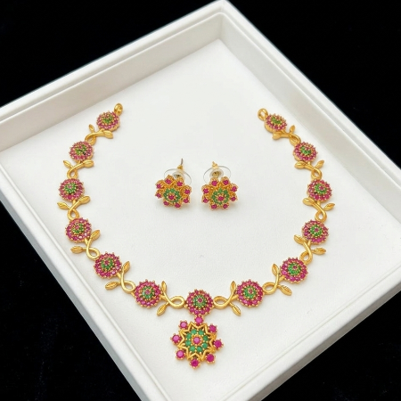 Ruby Stones Gold Replica Necklace Set