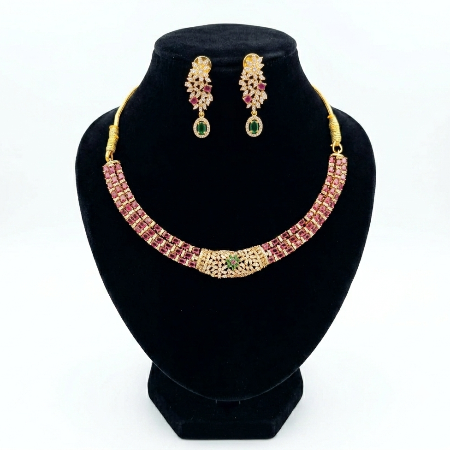 Ruby and Emerald Gold Stone Gold Replica Choker Set for Women