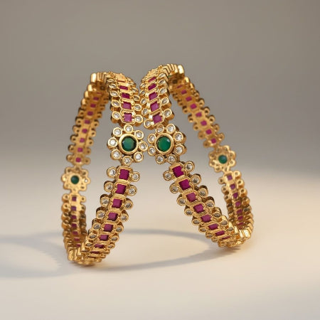 Ruby and Emerald Stones Bangle Set