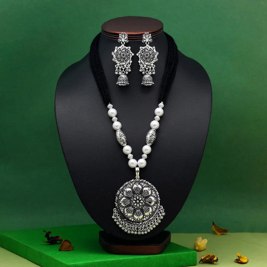 Silver Color Oxidised Necklace Set