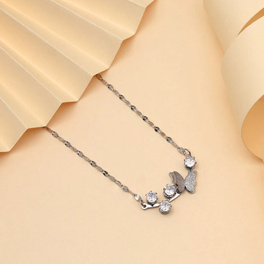Silver Plated Demi Fine Chain – Moonstone Charms and Butterfly Pendant