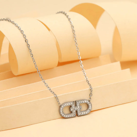 Silver Plated Demi Fine Chain with Dual Semi-Cylinder Pendant