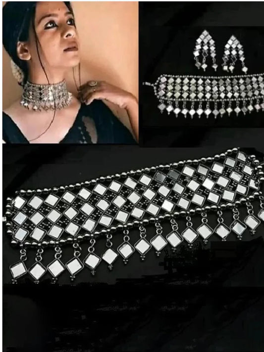 Combo Of 2 Silver-Plated Oxidised Stone-Studded & Beaded Afghan Jewellery Set