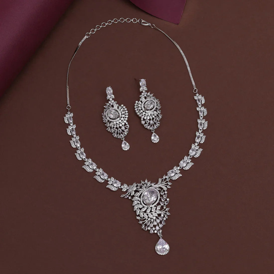 Silver American Diamond Necklace Set Supermacchi