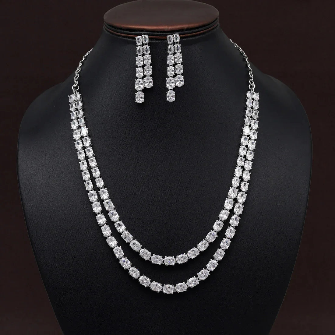 Silver Color American Diamond Necklace Set Supermacchi