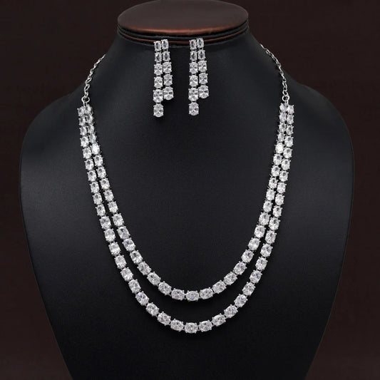 Silver Color American Diamond Necklace Set Supermacchi