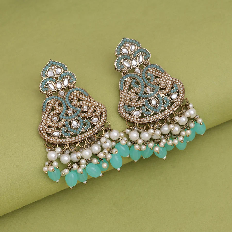 Sky Blue Color Kundan Imitation Pearl Earrings