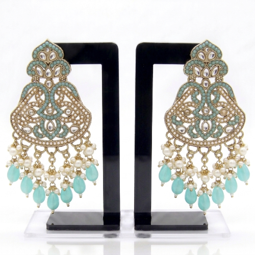 Sky Blue Color Kundan Imitation Pearl Earrings
