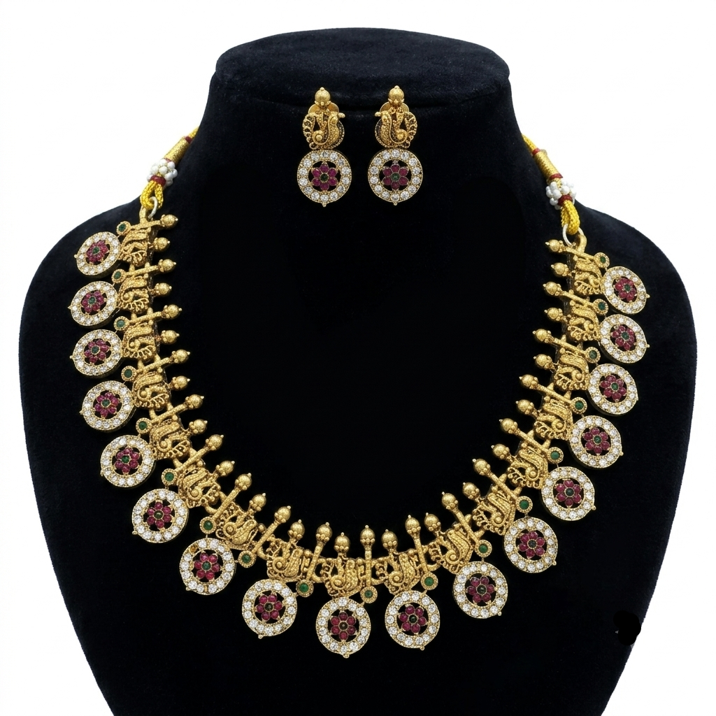Traditional Bottu Mala Necklace – South Indian Coin Design