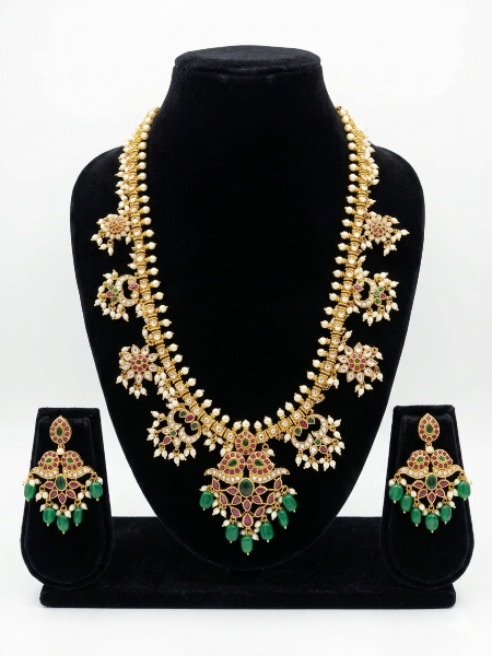 Traditional Guthapusalu Long Haram Necklace Set for Women