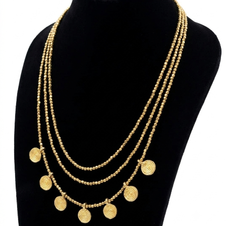 Triple-Layered Spiral Coin Statement Necklace for Women – Premium Gold Replica Jewellery | Super Macchi