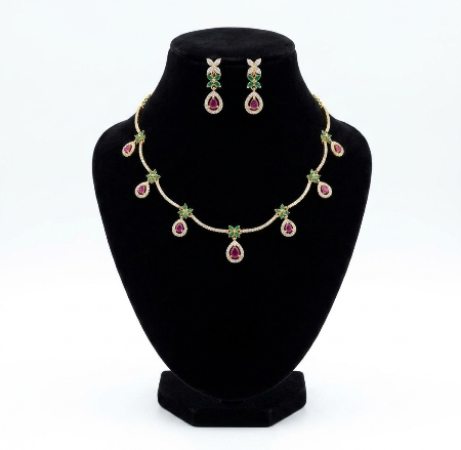 Unique Ruby and Emerald Simple Designer Necklace Set for Women