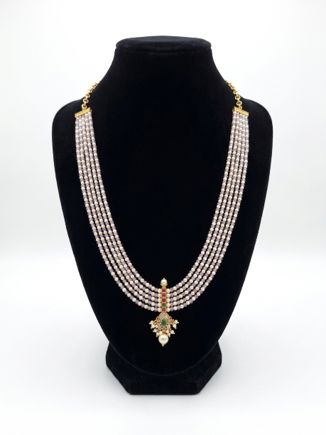 Violet and White Beads Layered Necklace Set for Women