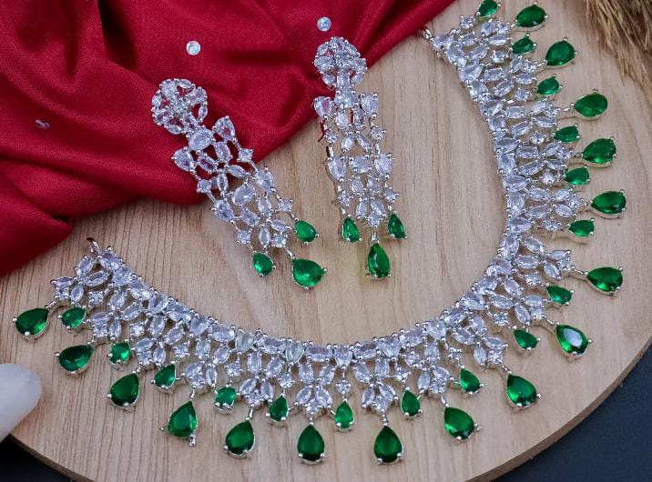 American Diamond with Green Rubies Jewellery Set