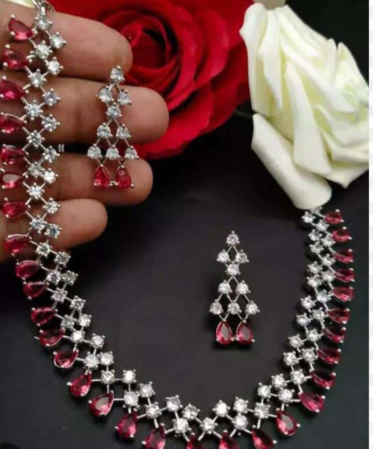 American Diamond Red Ruby Jewellery Set