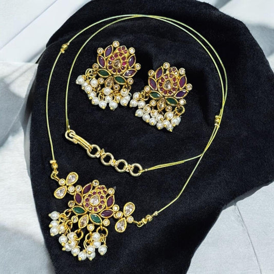 Lotus Bloom Kundan Choker Set with Earrings