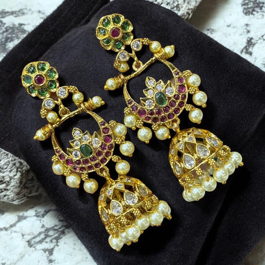 Royal Jadau-Style Kundan Polki Chandbali Earrings – Supermacchi Jewellery Collections