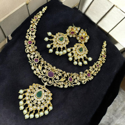 Emerald Royale Jadau-Style Kundan Polki Necklace Set – Supermacchi Jewellery Collections