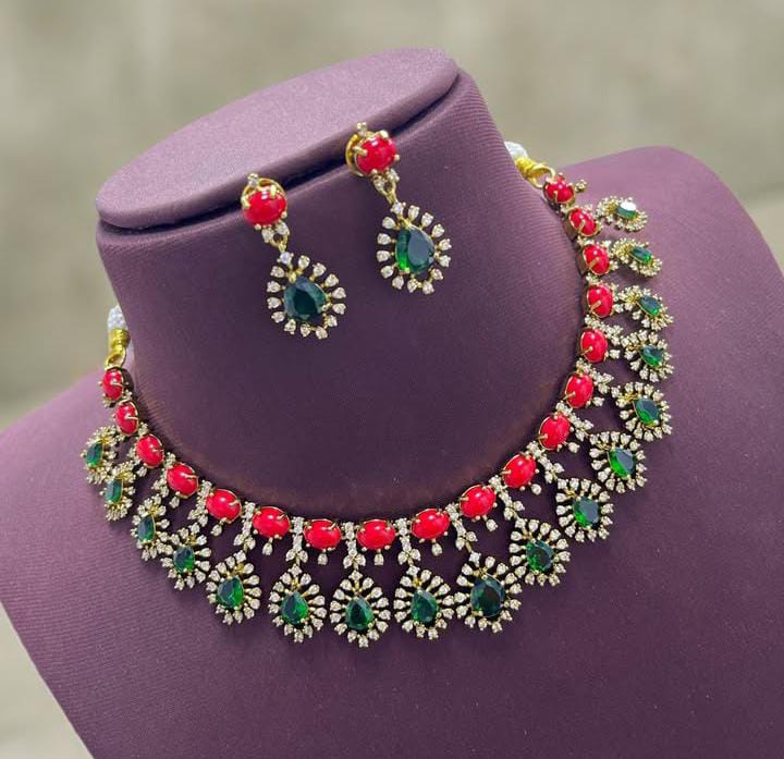 Green and Red Coral Necklace Set