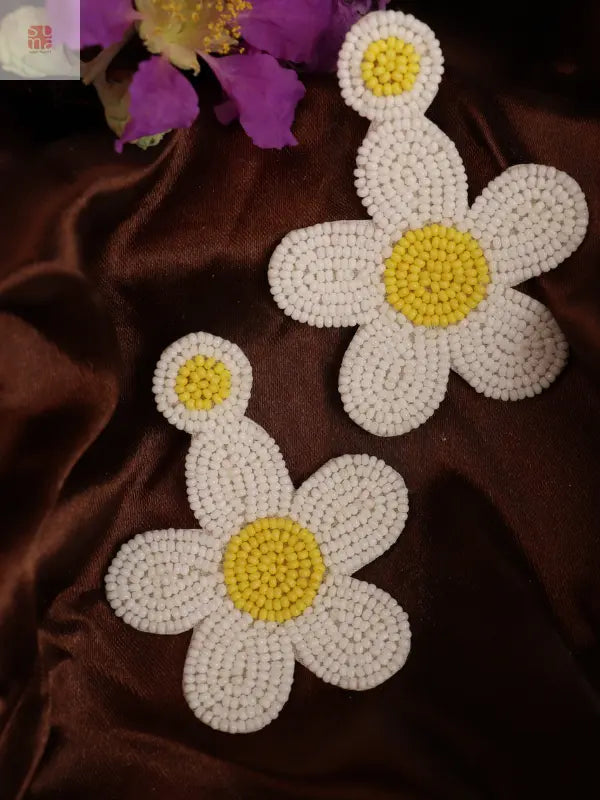 White and Yellow Flower Beaded Earrings Supermacchi Jewellery Collections