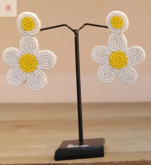 White and Yellow Flower Beaded Earrings Supermacchi Jewellery Collections