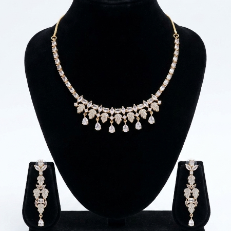 White Color American Diamond Necklace Set for Women – Premium AD Statement Jewellery | Super Macchi