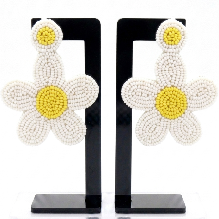 White and Yellow Flower Beaded Earrings