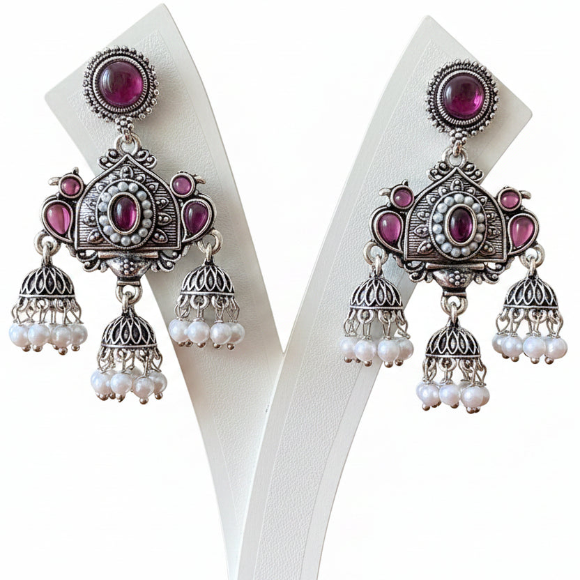 Wine Color Oxidised Earrings