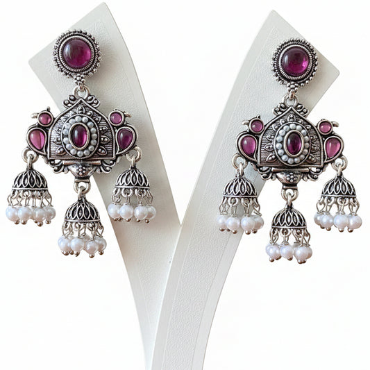 Wine Color Oxidised Earrings