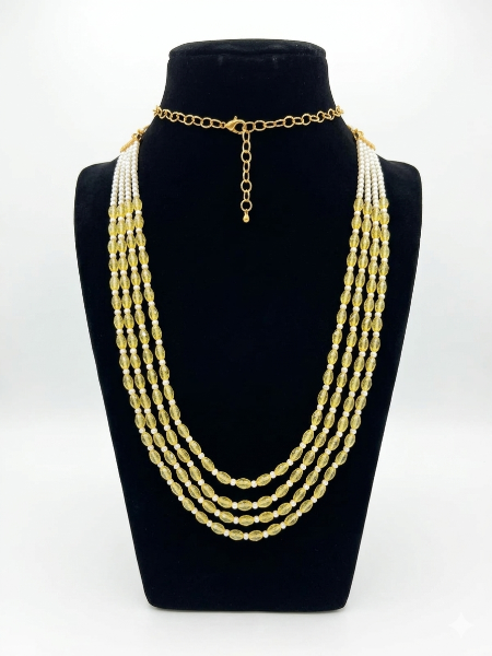 Yellow Crystal Beads Layered Necklace for Women