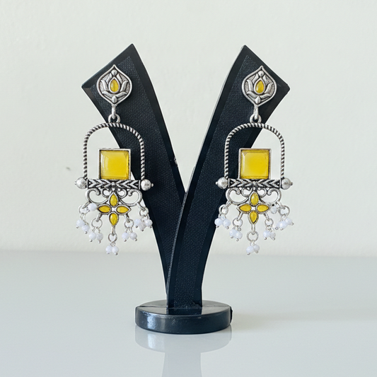 Yellow Stone Pear Drop Oxidised earrings