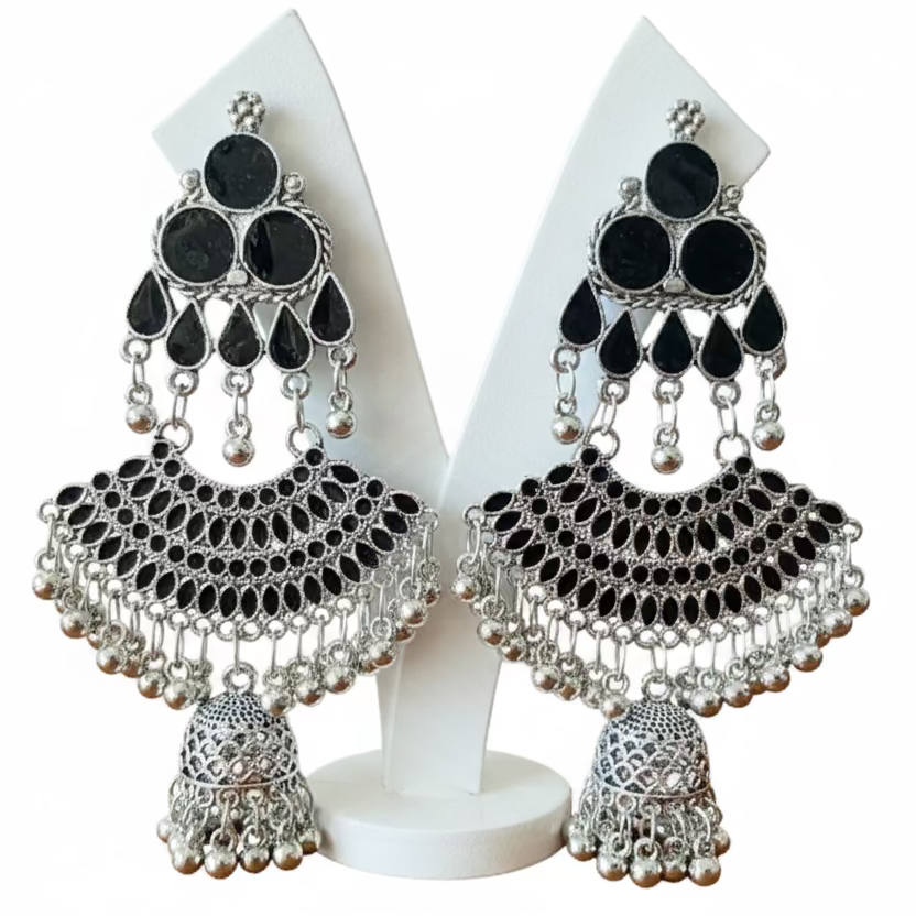 black silver Oxidised Earrings