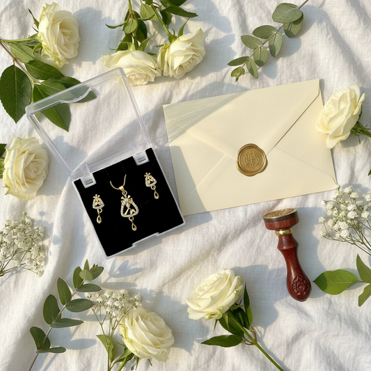 Super Macchi’s Demi-fine chain with pendant and matching earrings.