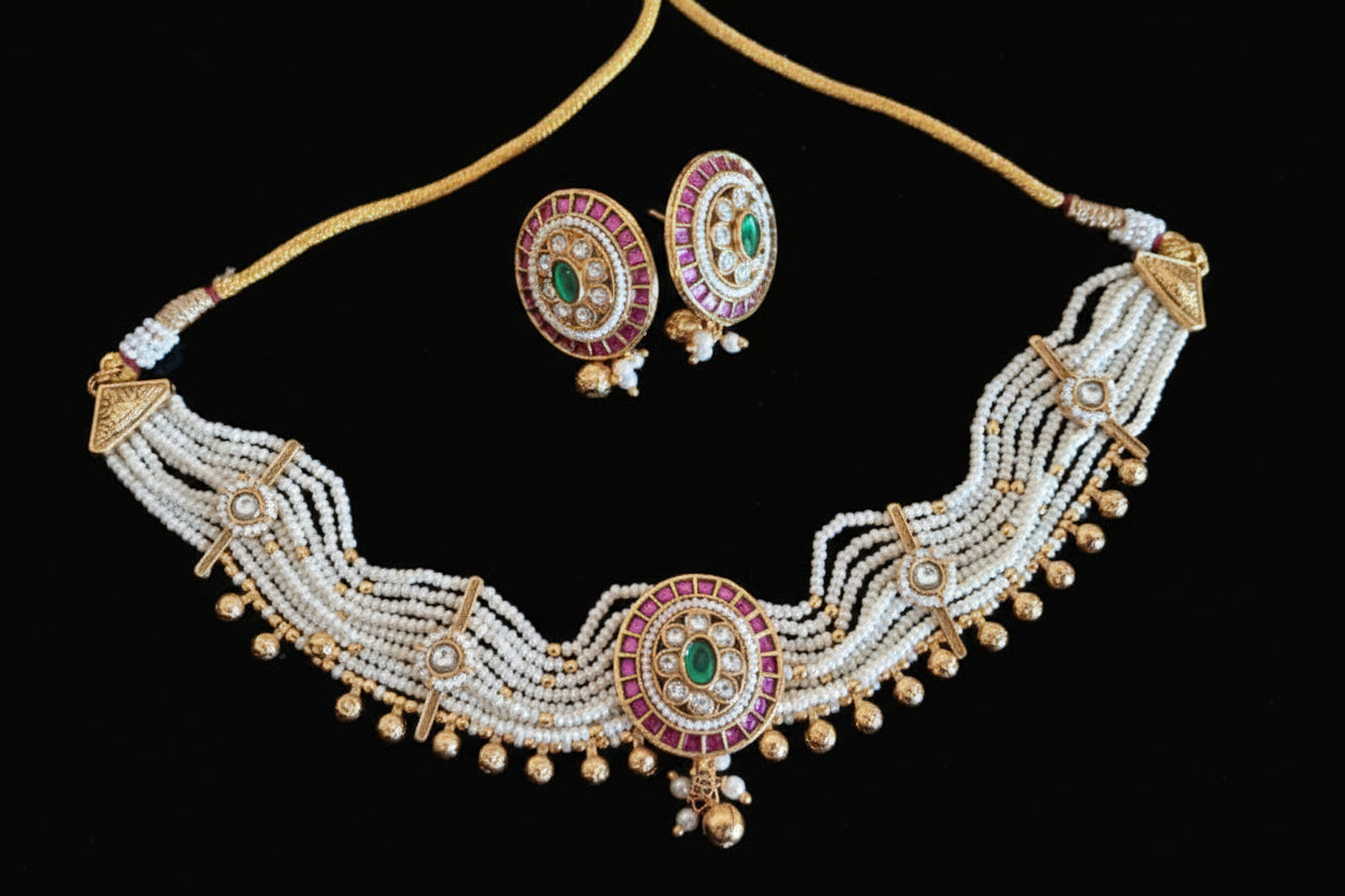 jadau with pearls choker set
