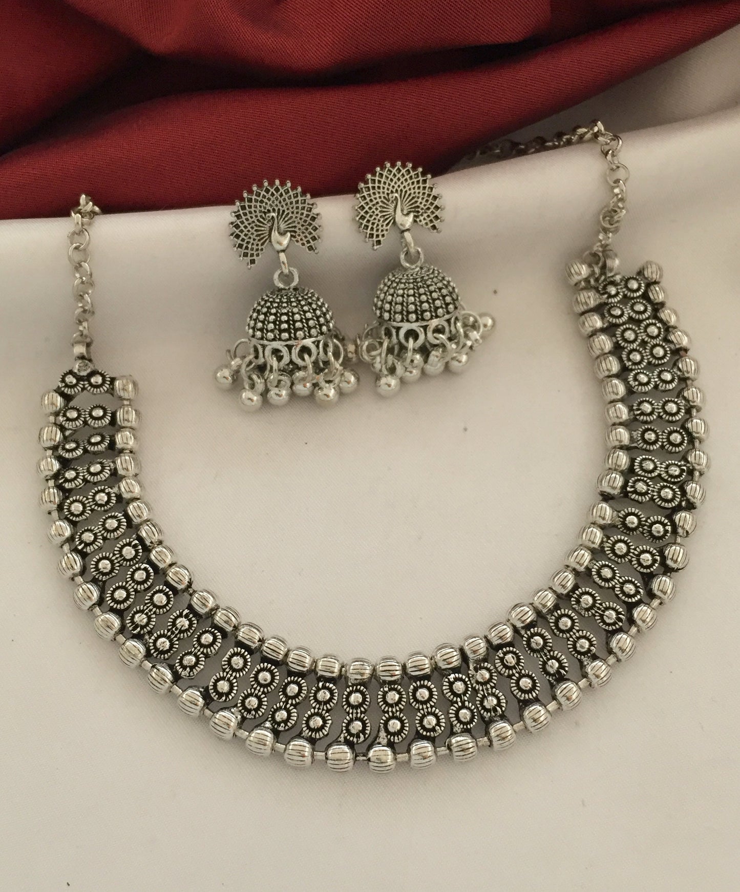 Oxidised Silver plated Necklace with Jhumka - Oxy Jewels - Supermacchi